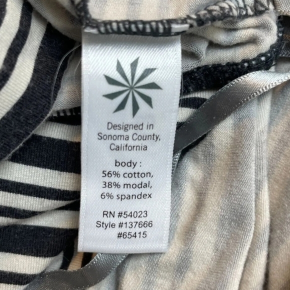 Athleta Women's Tulip Ruched Black Cream Stripe Sleeveless Dress Sz Large Petite - Picture 6 of 7